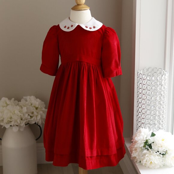 Red PinWale Corduroy Dress Size 4 Luli & Me Boutique French Tucks Traditional - Picture 1 of 5